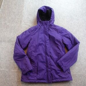 LL Bean Jacket Women Small Purple Fleece Lined Hood Full Zip Winter Warmer Coat